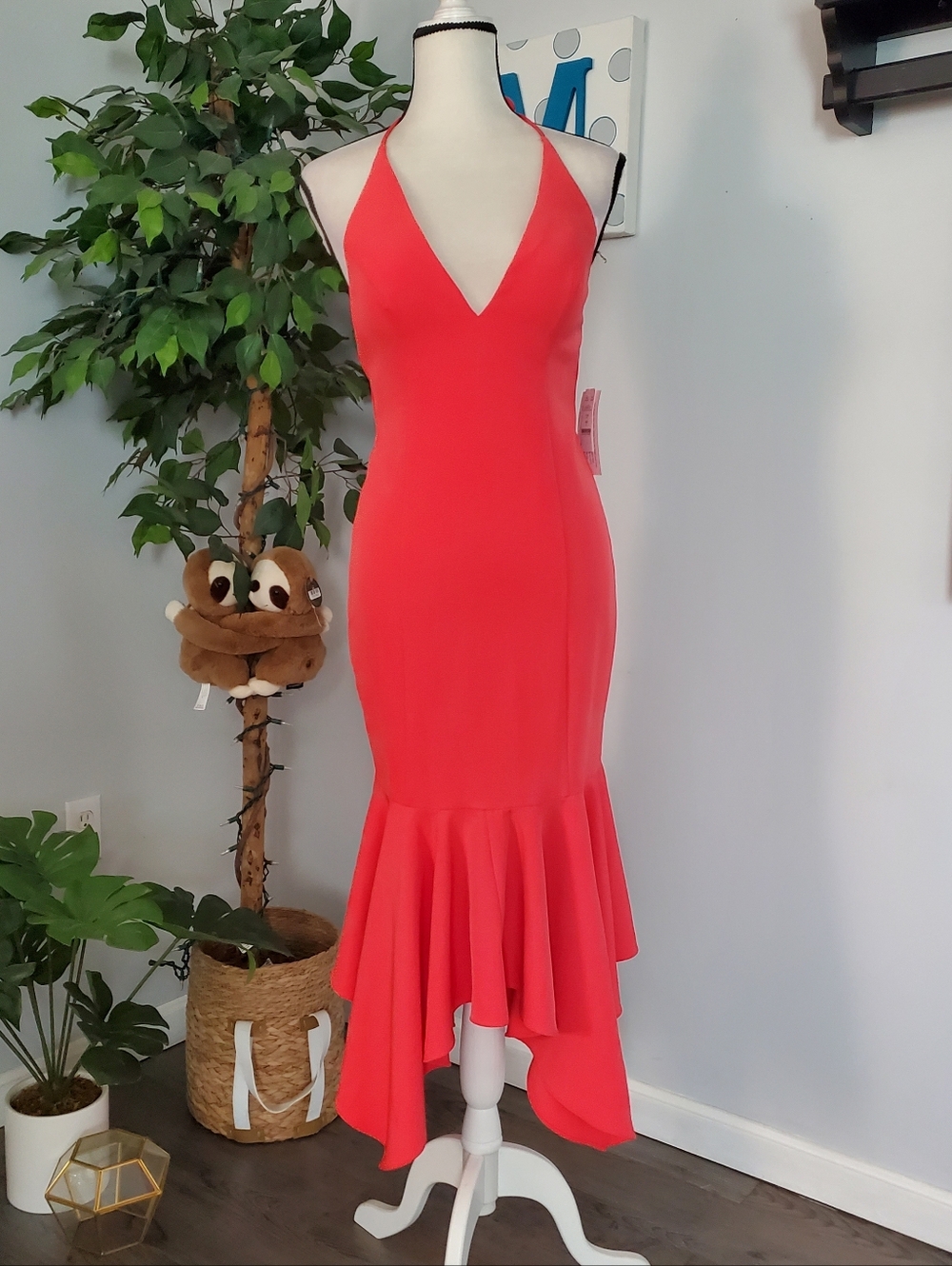 AIDAN MATTOX NWT Tie Halter Backless Mermaid Tulip Dress 4